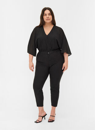 Classic ankle-length trousers with high waist, Black, Model image number 0