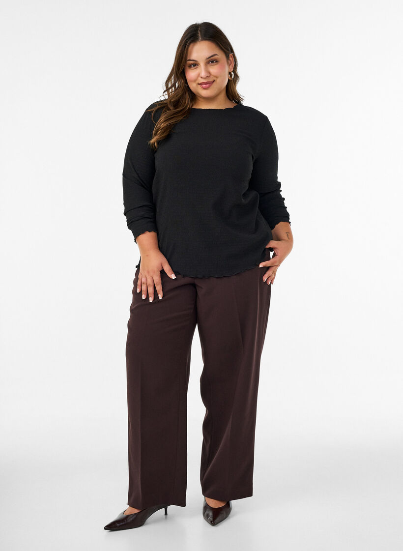 Textured blouse with wavy edges, Black, Model image number 1