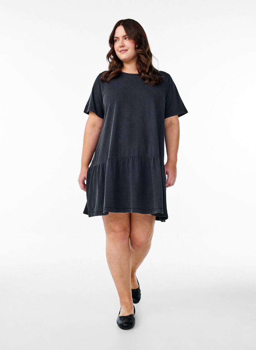 Short A-line dress with a washed look, Dark Grey, Model image number 1