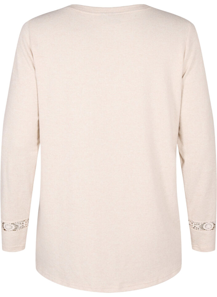 Blouse with embroidery details and long sleeves, Beige, Packshot image number 1