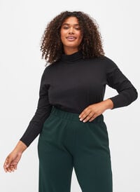 Long-sleeved cotton blouse with turtleneck, Solid Black, Model