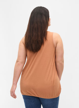 Block coloured cotton top with elastic along the bottom, Pecan Brown, Model image number 1