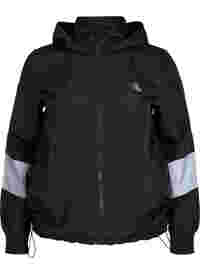 Sports jacket with reflective details and adjustable bottom
