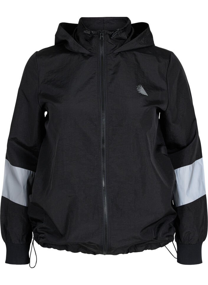 Sports jacket with reflective details and adjustable bottom, Black w. Reflex, Packshot image number 0