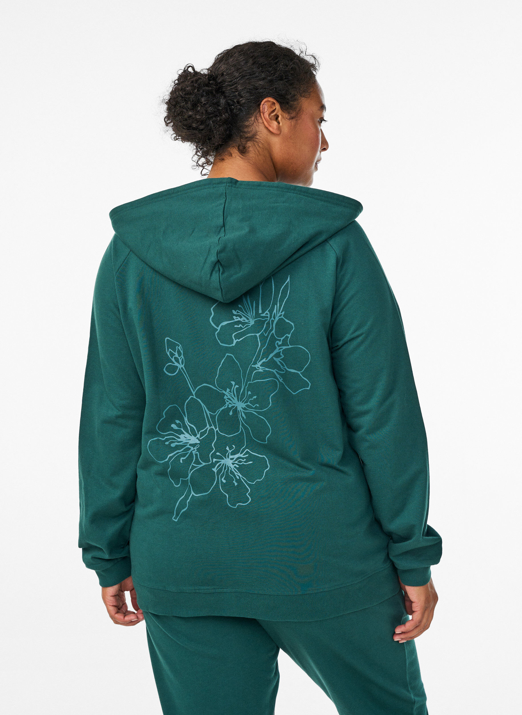 ZizzifashionHoodie with zipper and back print, Green, Model image number 2