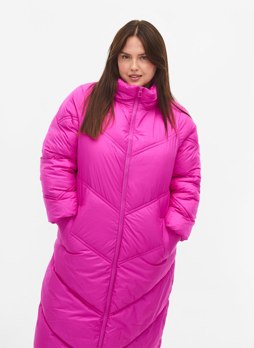 Long puffer winter jacket - Pink - Sz. 42-60 - Zizzifashion | Übergangsjacken
