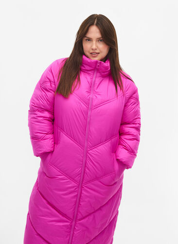 Long puffer winter jacket, Rose Violet, Model image number 2