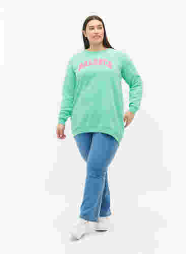 Long sweatshirt with text print, Neptune Green , Model image number 2