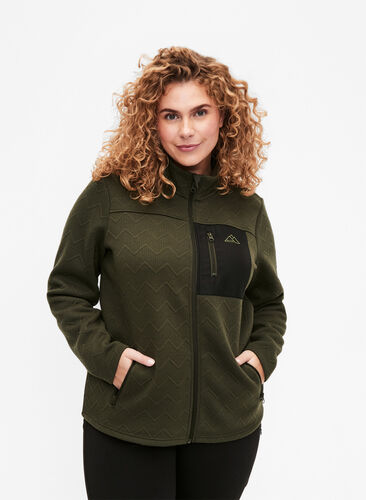 Sporty fleece jacket with pockets, Forest Night, Model image number 0