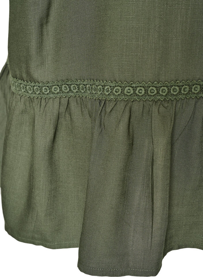 Viscose tunic with buttons and frill hem, Green, Packshot image number 3