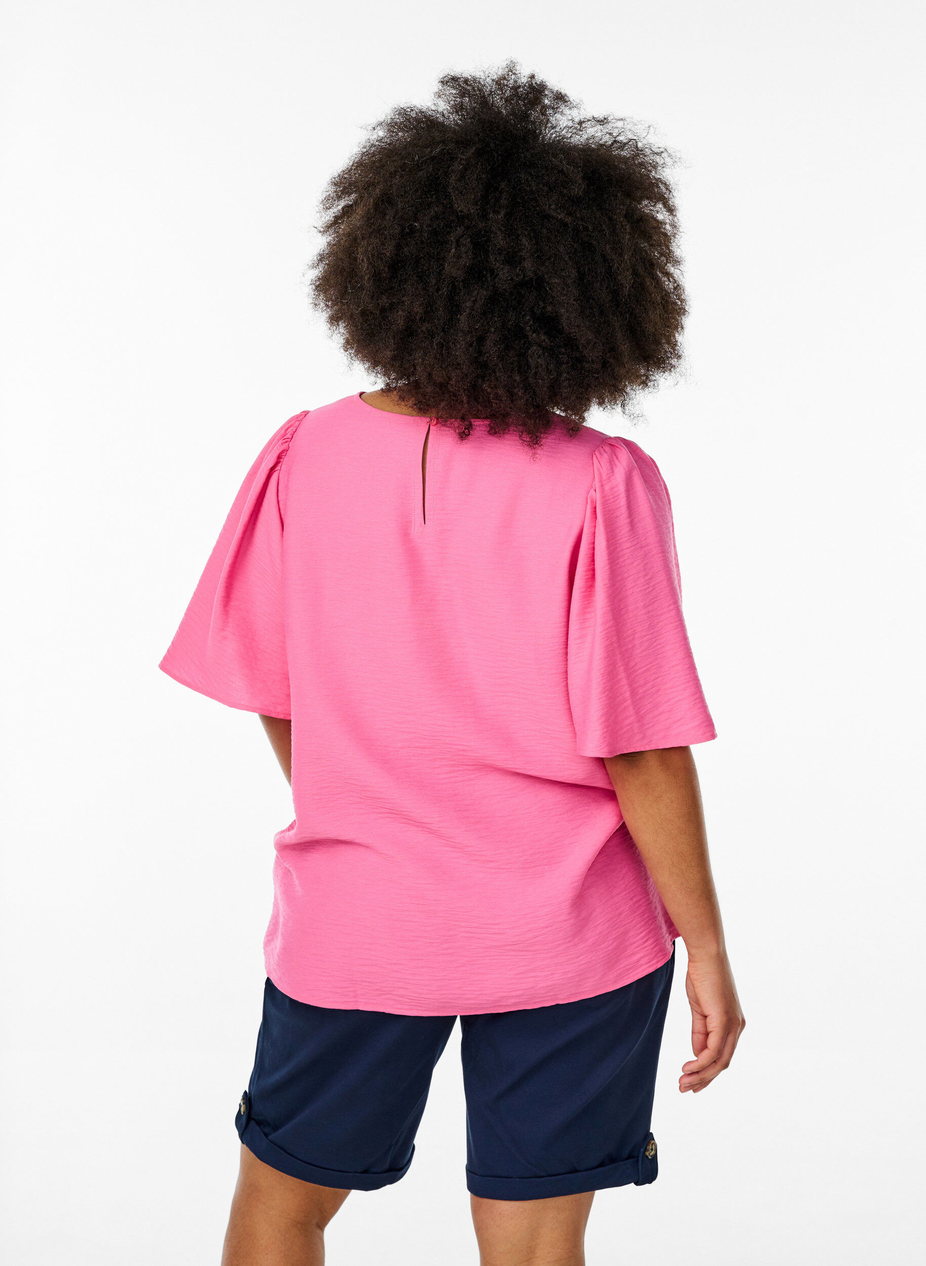 Zizzifashion Blouse with short, wide sleeves, Pink, Model image number 2