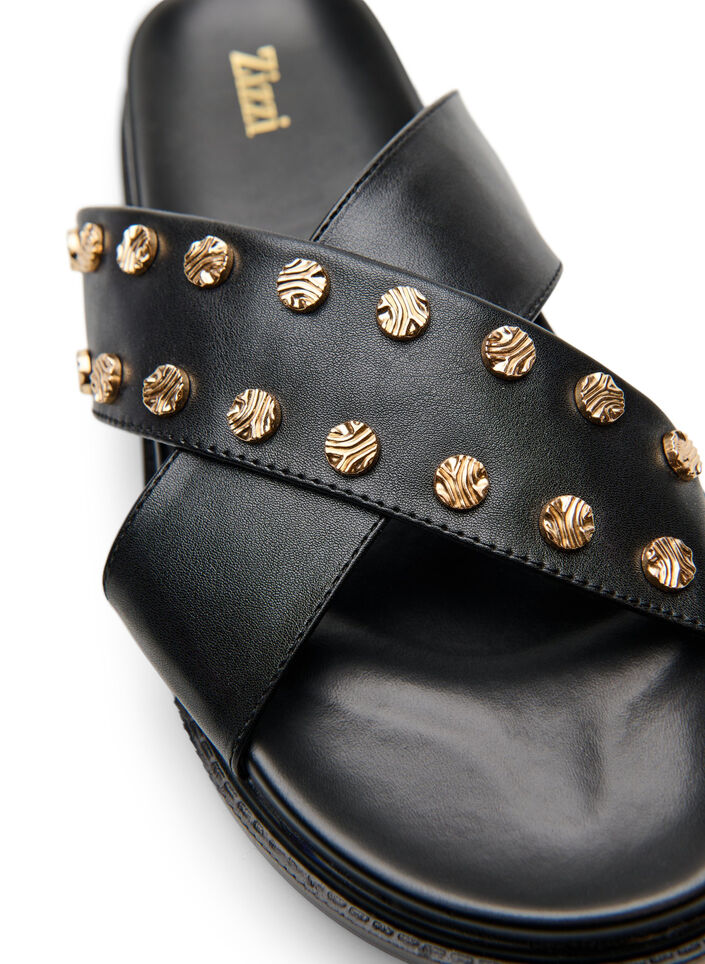 Sandal with criss-cross straps and decorative studs, Black, Packshot image number 2