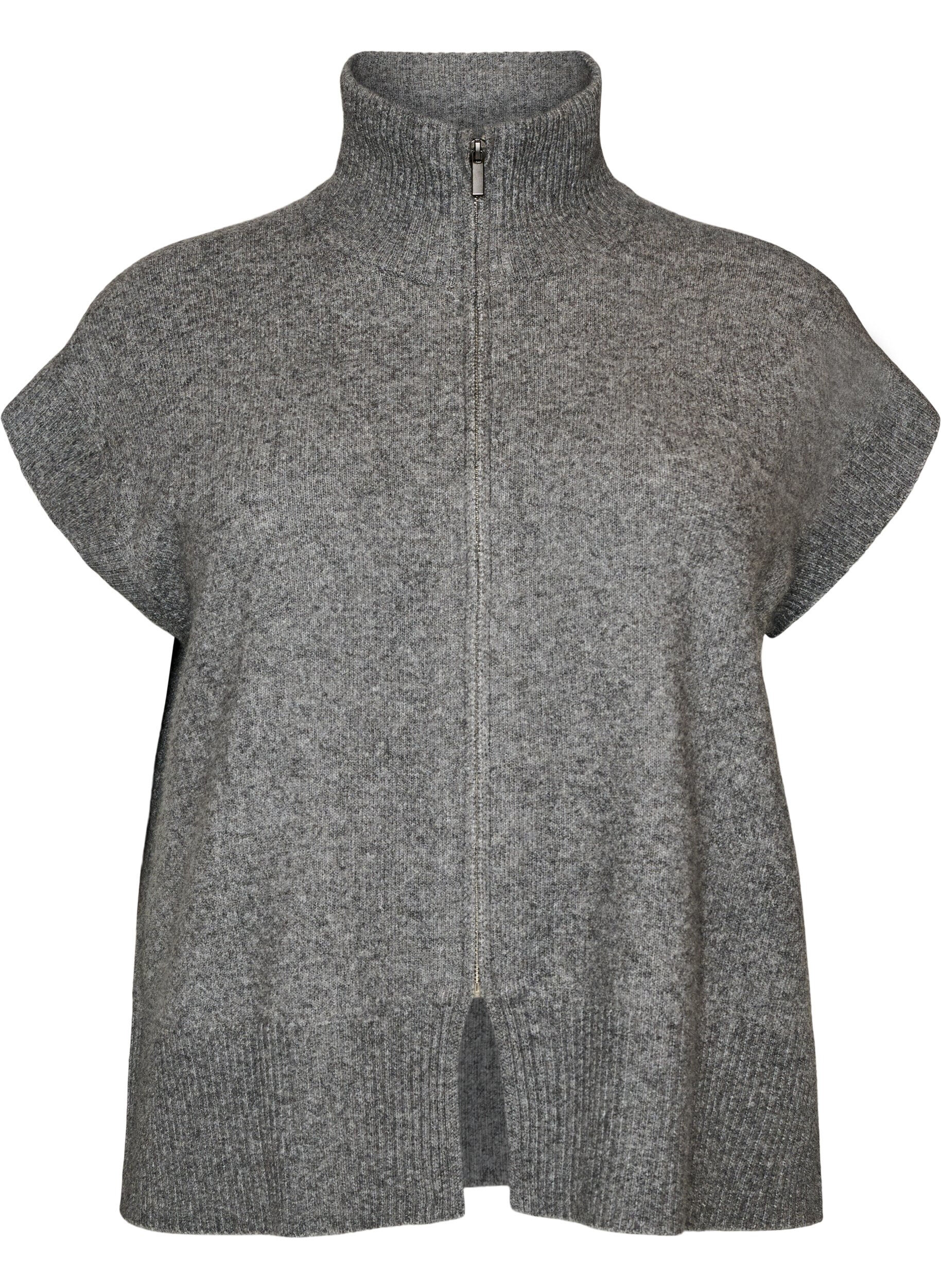 ZizzifashionKnitted vest with high collar and zip, Grey, Packshot image number 0
