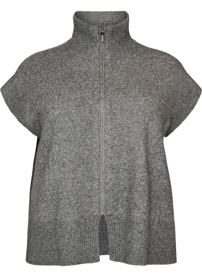 Knitted vest with high collar and zip, Grey, Packshot image number 0