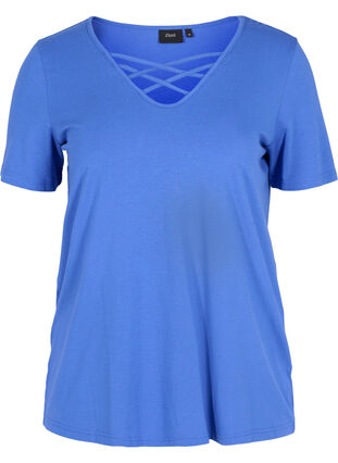 Short sleeve t-shirt with v-neckline, Dazzling Blue, Packshot image number 0