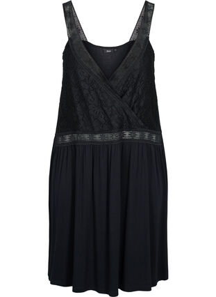 Lacy v-neck nightgown, Black, Packshot image number 0
