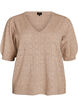 Short-sleeved knit blouse with a pointelle pattern, Beige, Packshot image number 0