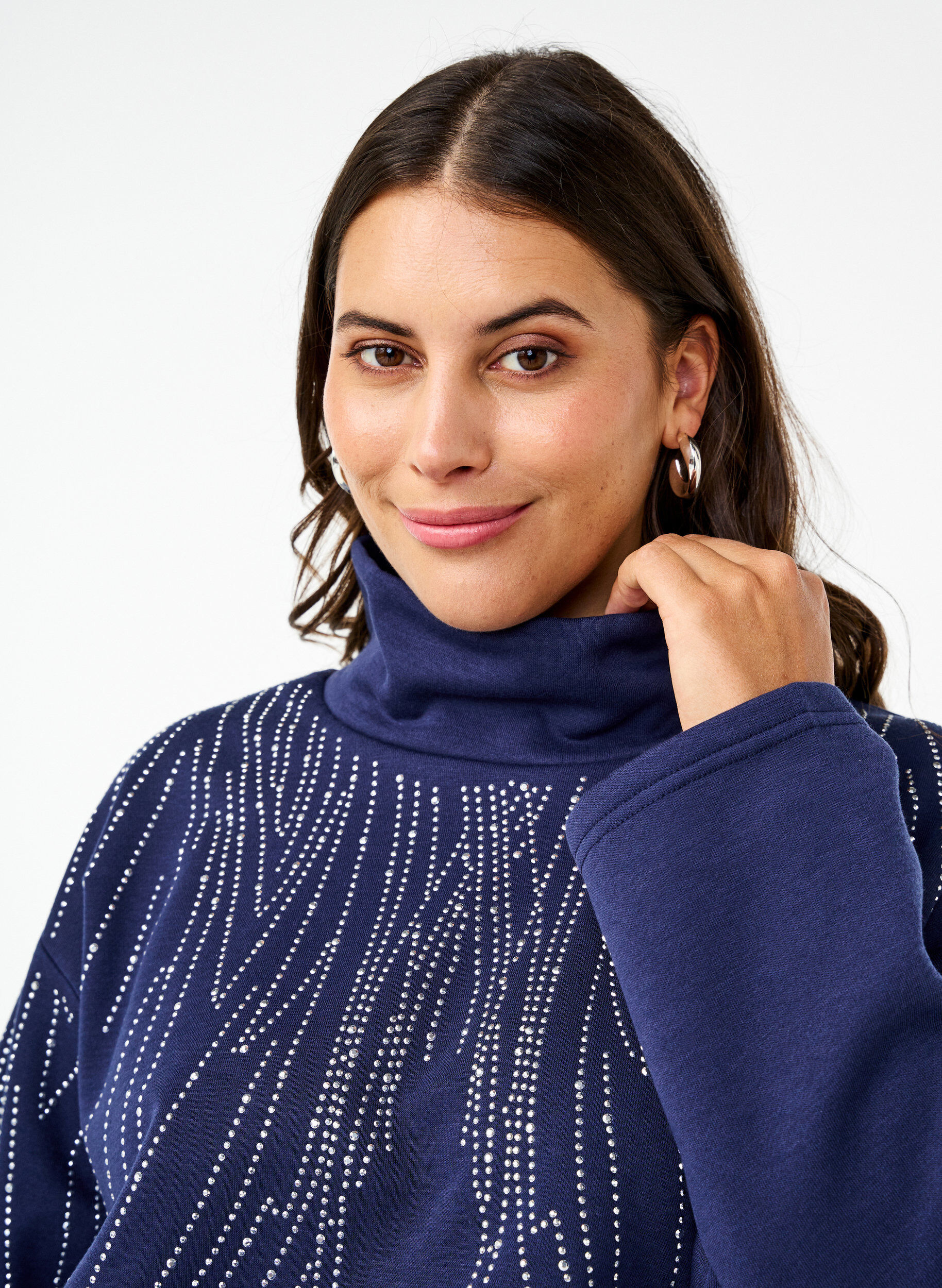 Zizzifashion Sweatshirt with high neck and rhinestones, Naval Academy, Model image number 2