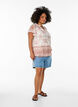 Patterned blouse with ruffle detailing and short sleeves, Vanilla, Model image number 1