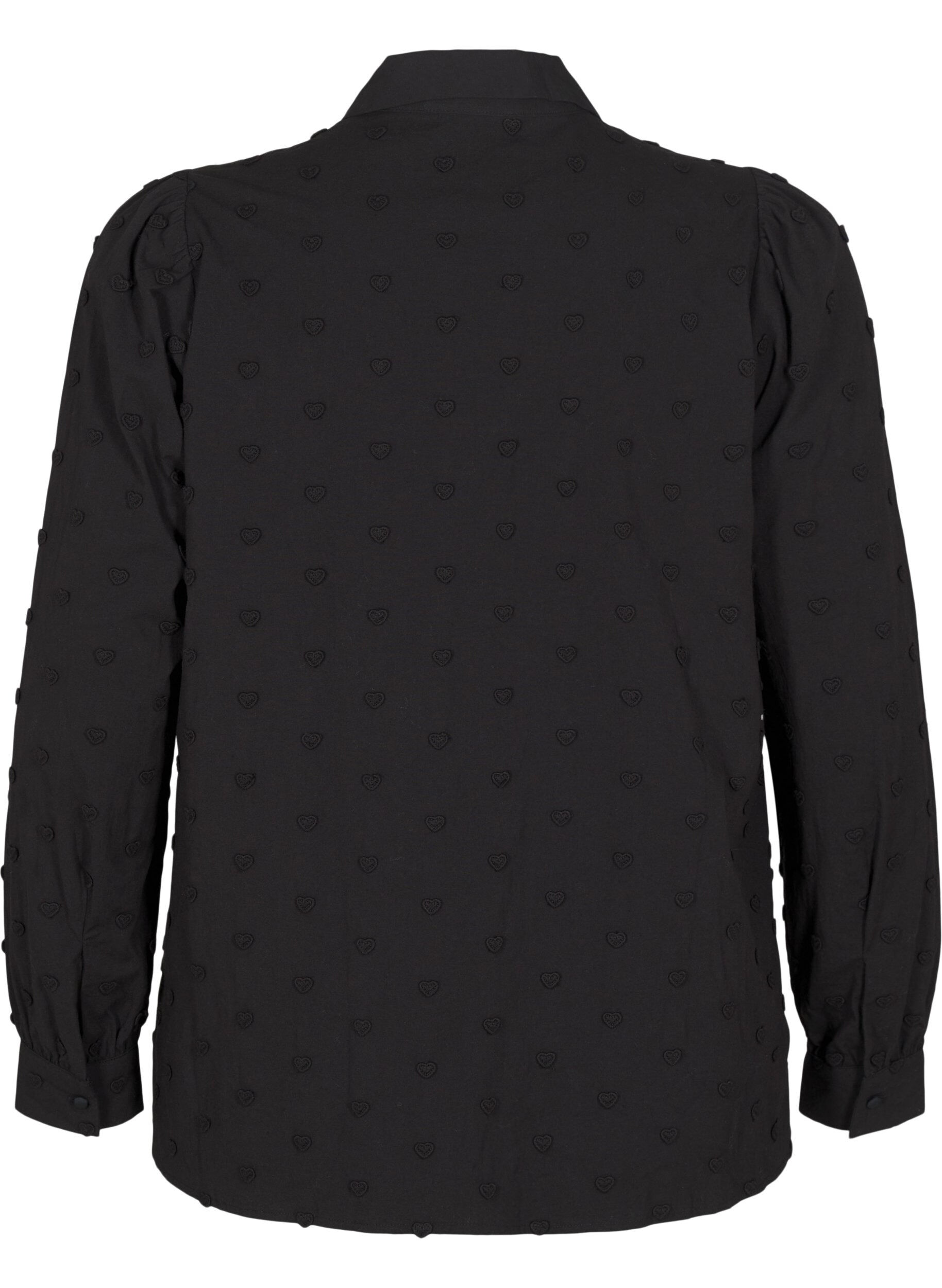 Zizzifashion Shirt with collar and sewn-on hearts, Black, Packshot image number 1