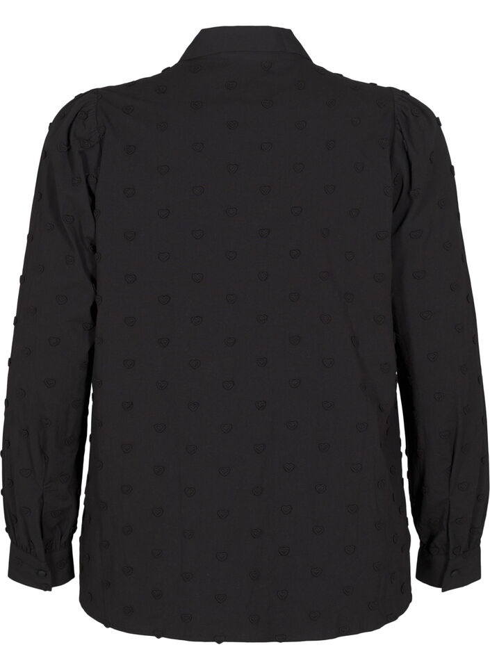 Shirt with collar and sewn-on hearts, Black, Packshot image number 1
