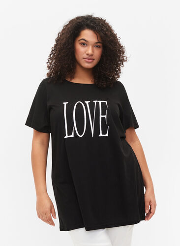 Oversize t-shirt with print, Black W. Love, Model image number 0