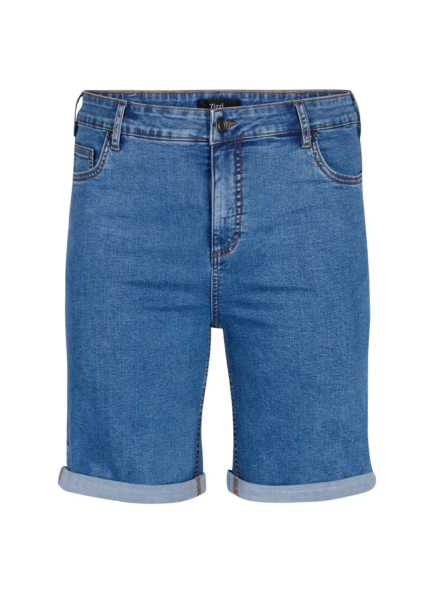 Zizzifashion Tight fitting denim shorts with a high waist, Blue Denim, Packshot image number 0