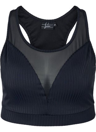 Bikini top in rib with mesh, Black, Packshot image number 0