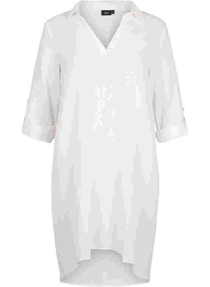 Dress with V neckline and collar, White, Packshot image number 0