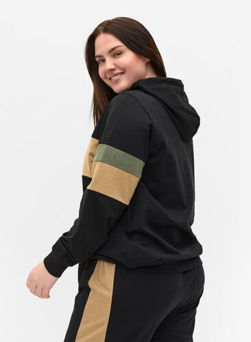 Sweatshirt with hood and track details, Black/Camel, Model image number 1