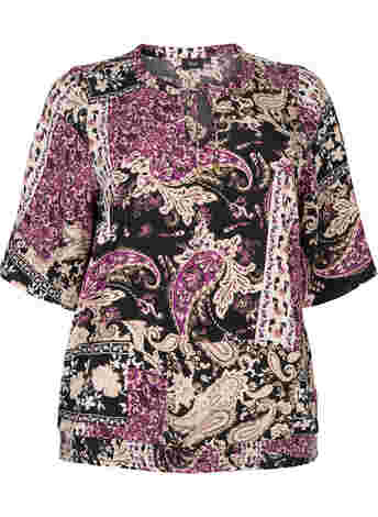 Viscose blouse with paisley print and smock
