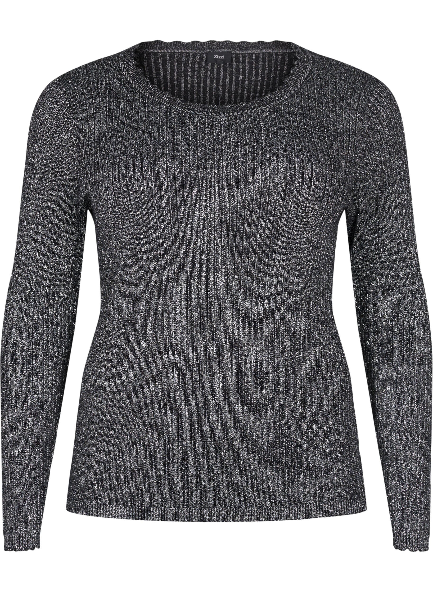 Close-fitting knitted blouse with glitter thread