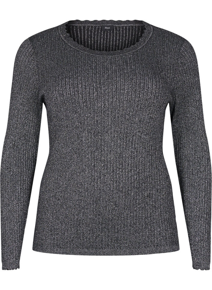 Close-fitting knitted blouse with glitter thread, Black, Packshot image number 0