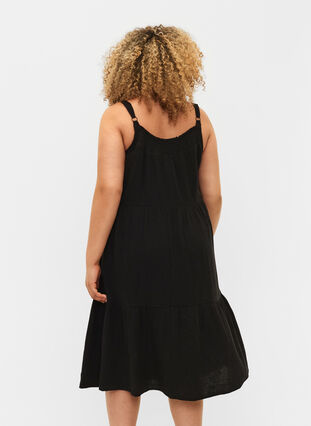 Plain cotton strap dress, Black, Model image number 1