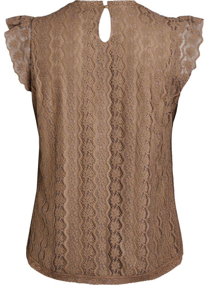 Lace top with ruffle details, Brown, Packshot image number 1
