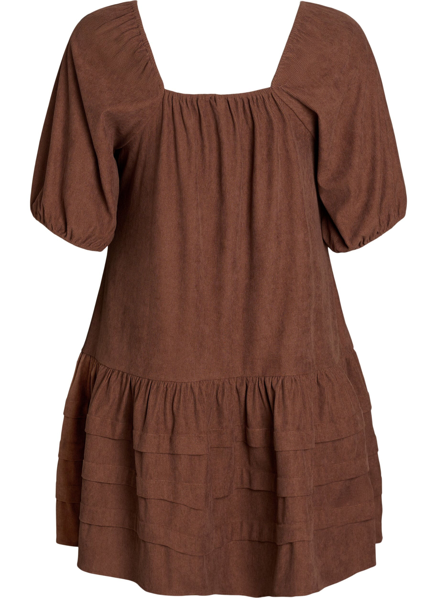 Zizzifashion Short corduroy dress with square neckline, Brown, Packshot image number 1
