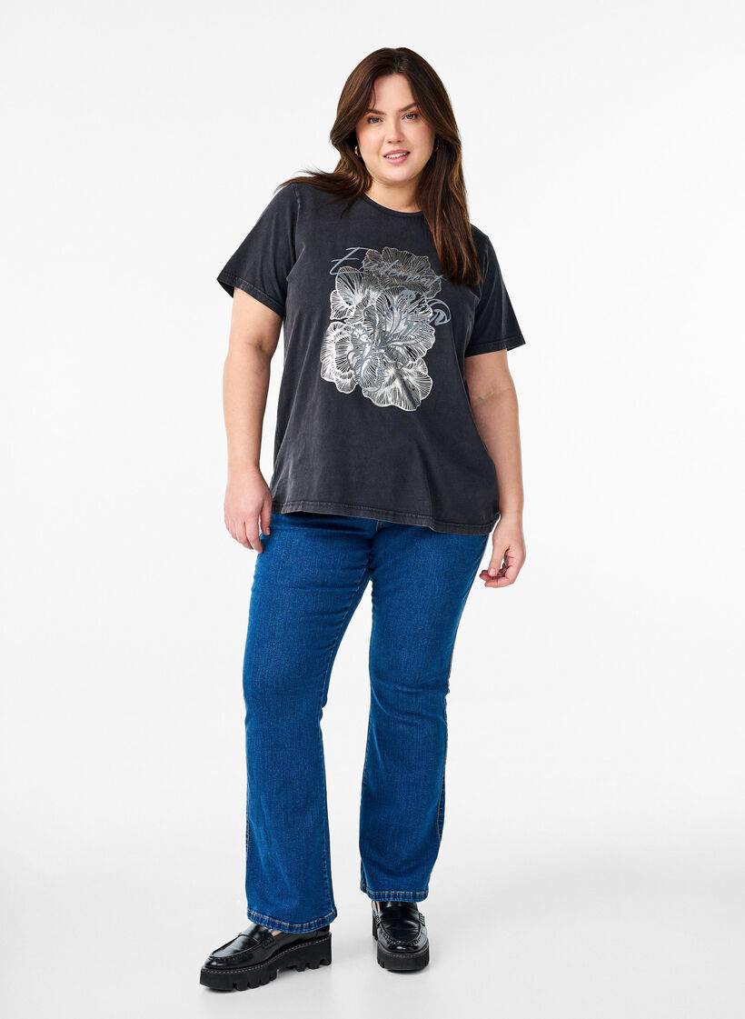 T-shirt in organic cotton with a cool print, Grey, Model image number 1