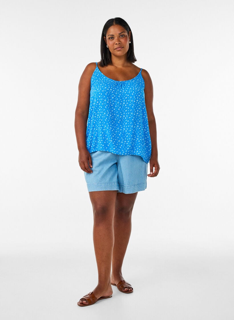Strap top in viscose, Blue, Model image number 1