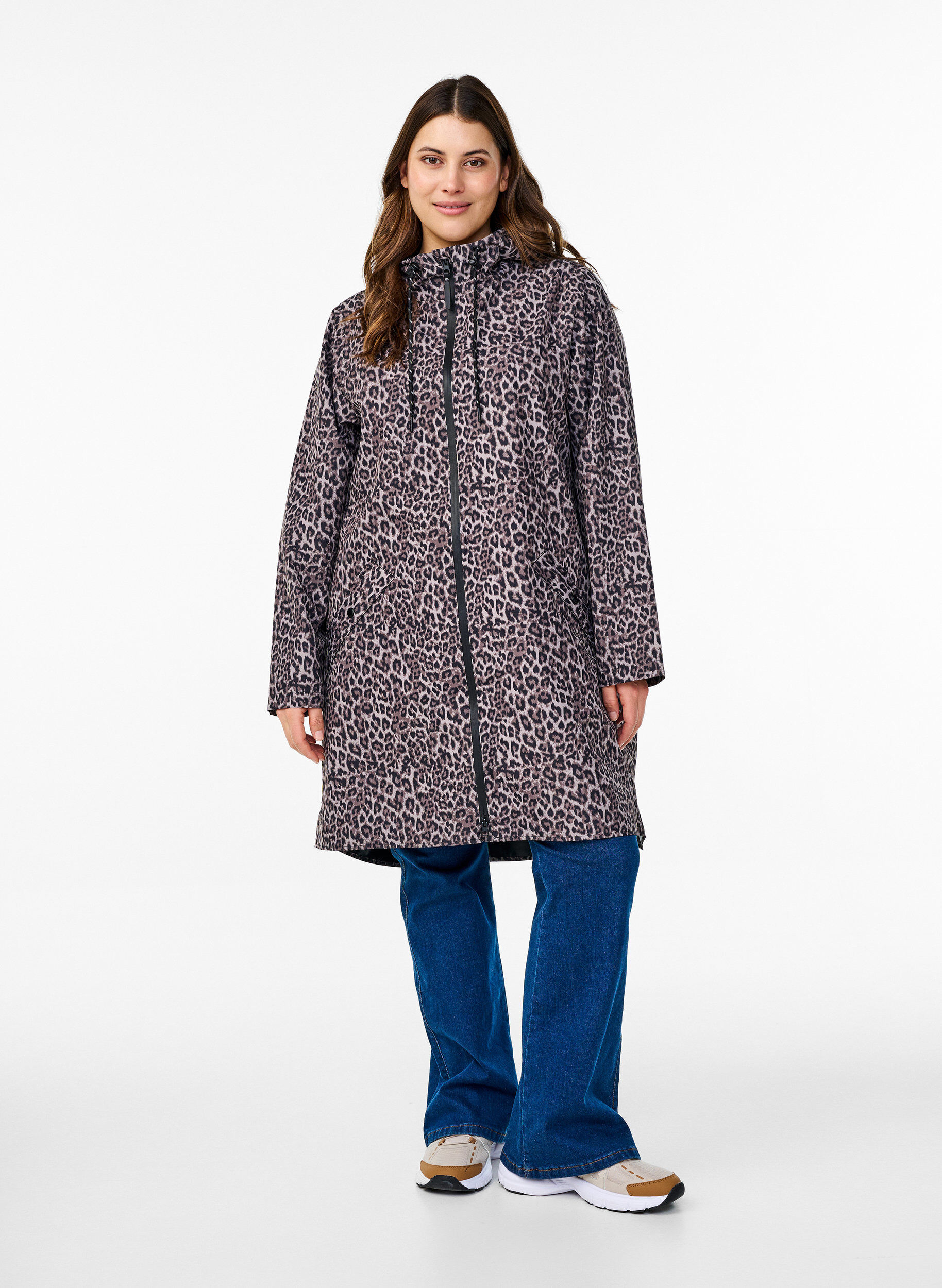 ZizzifashionRain jacket with pockets and hood, Brown, Model image number 1