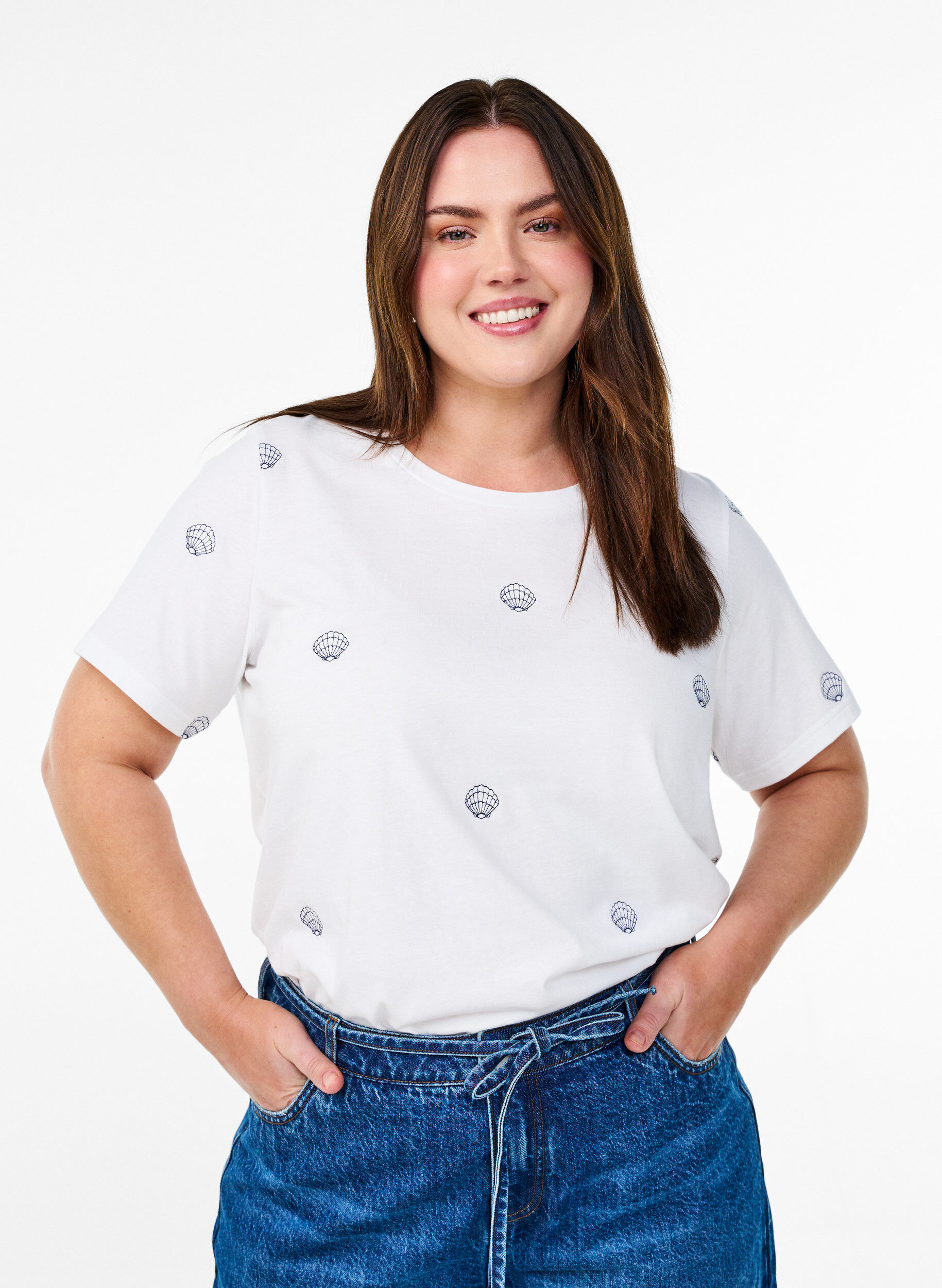 ZizzifashionT-shirt in organic cotton with embroidered motifs, White, Model image number 0