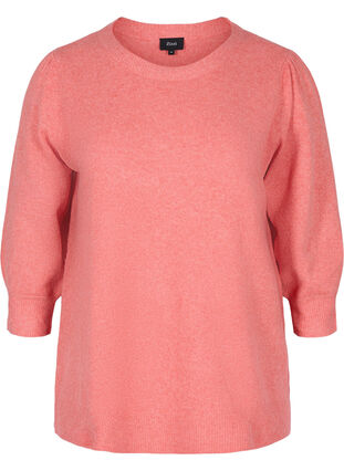 Mottled knitted top with 3/4-length sleeves, Spiced Coral Mel., Packshot image number 0
