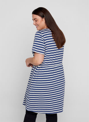 Short-sleeved cotton tunic with stripes, Twilight Blue/Stripe, Model image number 1