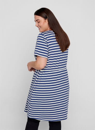 Short-sleeved cotton tunic with stripes, Twilight Blue/Stripe, Model image number 1