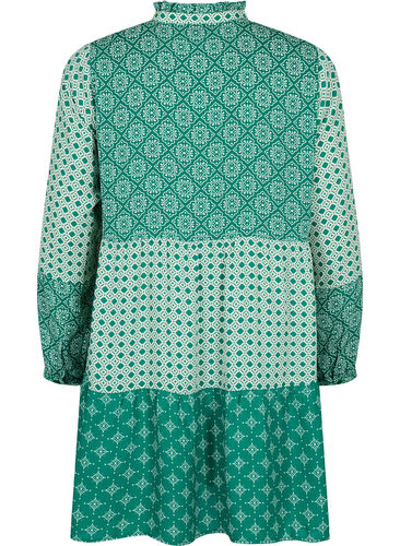 A-shape dress with patterns and cutlines, Green AOP, Packshot image number 1