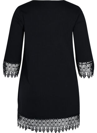 Cotton tunic with 3/4-length sleeves and lace details, Black, Packshot image number 1