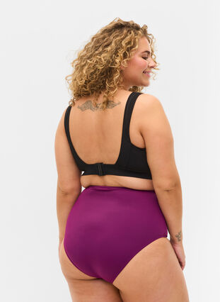 High-waisted bikini bottom with ruching, Dark Purple, Model image number 1