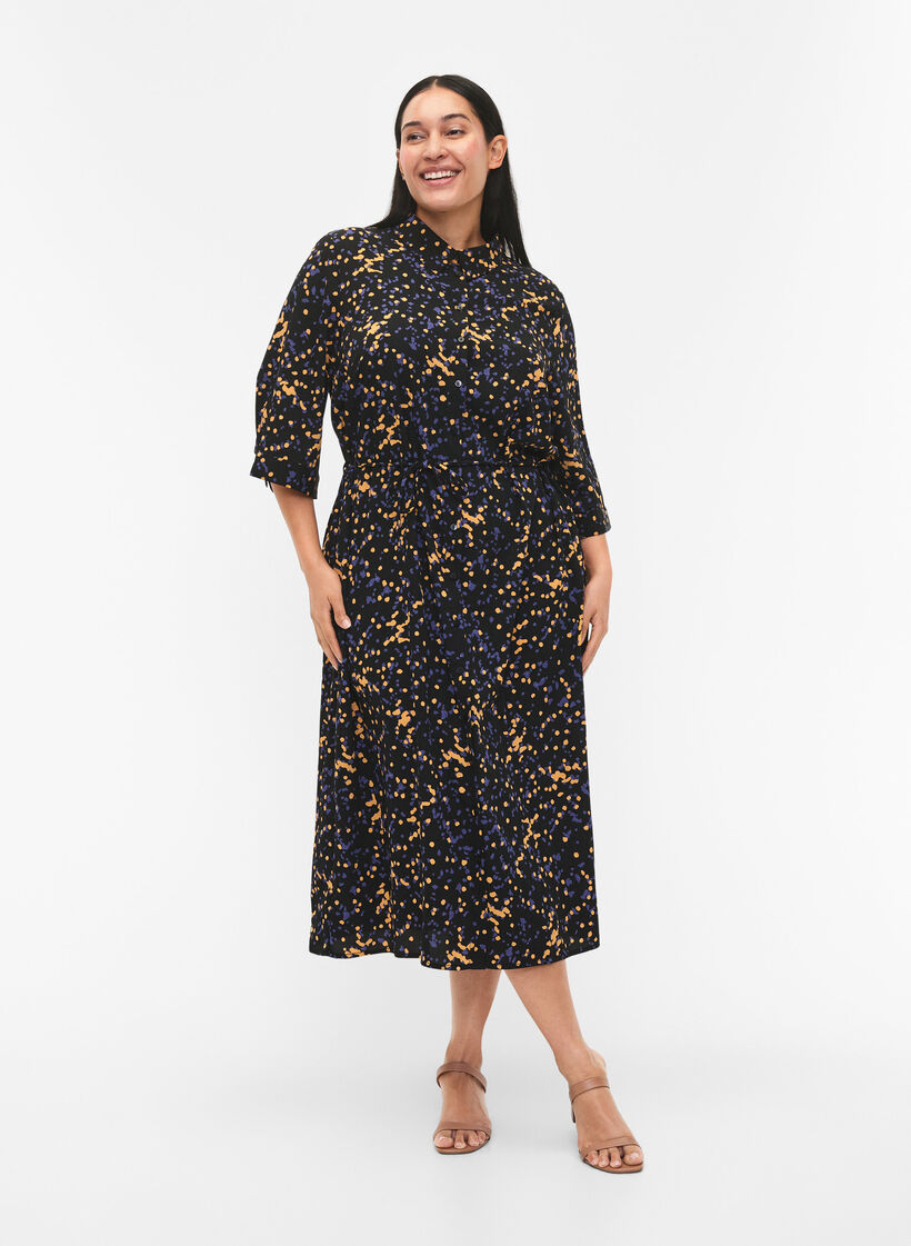 FLASH - Shirt dress with print, Black Splash AOP, Model image number 0