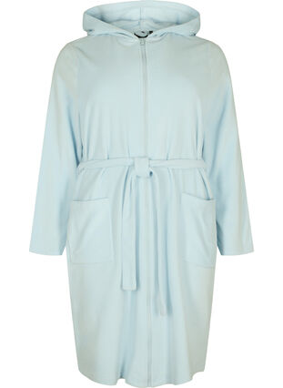Morning robe with zipper and hood, Cashmere Blue, Packshot image number 0