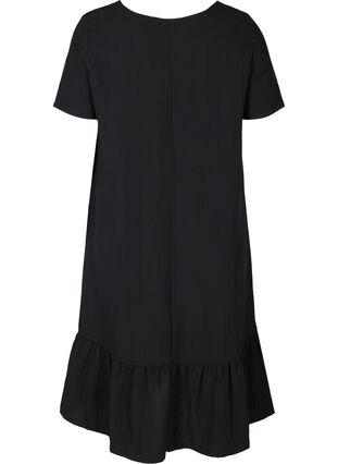 Short-sleeved viscose dress with v-neck, Black, Packshot image number 1