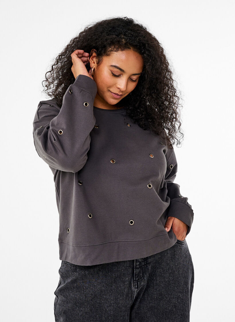 Sweatshirt with eyelets, Dark Grey, Model image number 0